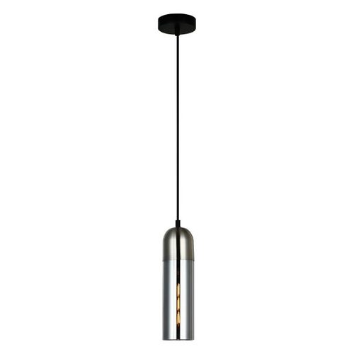 PENDANT ES Smoke Glass Satin Chrome Rnd Top CYLINDER OD80mm