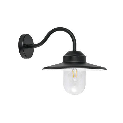 WALL S/M ES Sun Hat Matt Blk Alum IP44 Clr Glass Diff