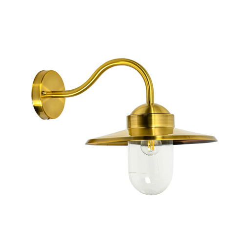 WALL S/M ES Sun Hat SS304 Electroplated Brass & Brush IP44 Clr Glass Diff
