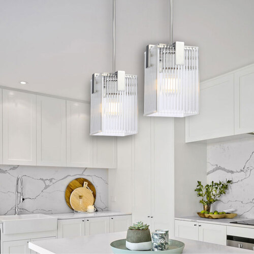 PELION 1 LT PENDANT 25wE27max L180 W180 H250 rod (2*600+ 1*300) CHROME / CLEAR GLASS