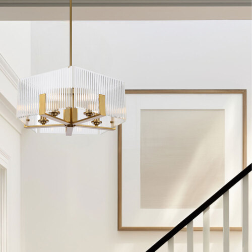 PELION 5 LT PENDANT 5x25wE14ma L560 W560 H210 rod (2*600+ 1*300) ANT GOLD / CLEAR GLASS