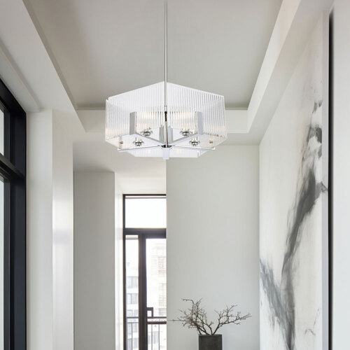 PELION 5 LT PENDANT 5x25wE14ma L560 W560 H210 rod (2*600+ 1*300) CHROME / CLEAR GLASS