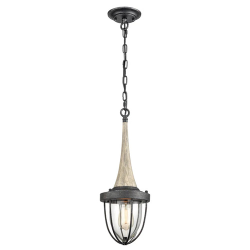 PENDANT ES Weathered Charcoal & washed wood CAGE OD180mm