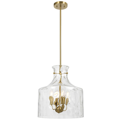 PERRON 4LT PENDANT 4x25wE14max D:380 H:420 ROD 1.5m ANT GOLD / CLEAR WATER STREAK