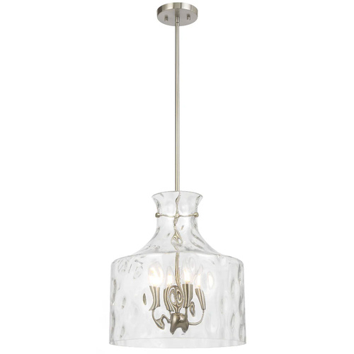 PERRON 4LT PENDANT 4x25wE14max D:380 H:420 ROD 1.5m NICKEL MAT/ CLEAR WATER STREAK