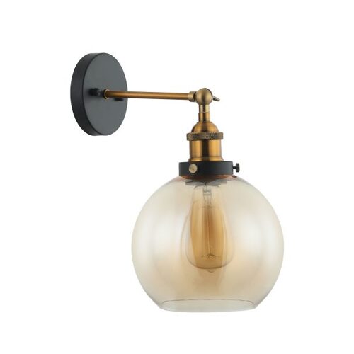 WALL Int S/M ES Amber Wine Glass With Antique Brass Bracket