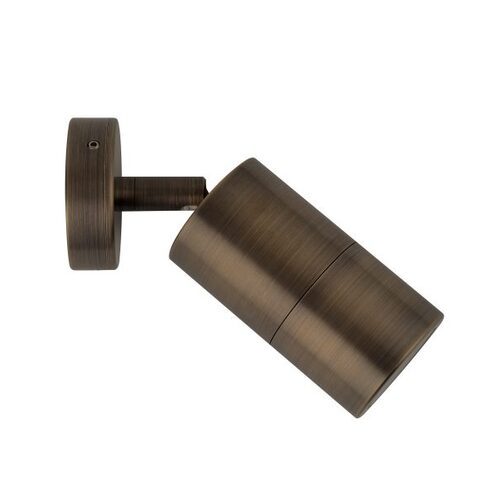 PILLAR S/ADJ GU10 Solid Rustic Brass IP65 RND B/Plate