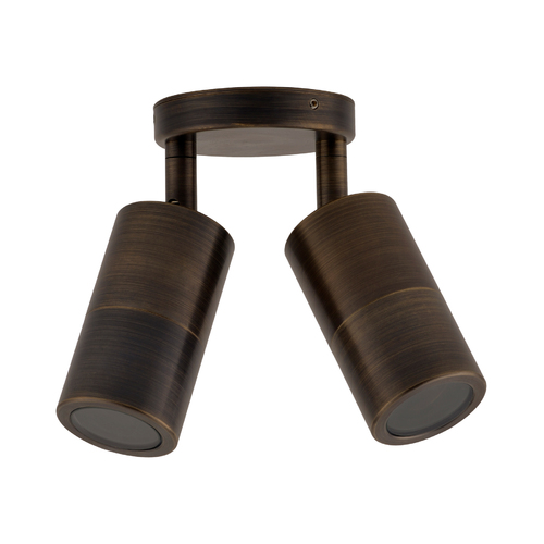 PILLAR  D/ADJ GU10 Solid Rustic Brass IP65 RND B/Plate