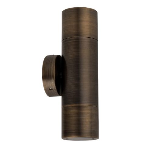 PILLAR Up/Dn GU10 Solid Rustic Brass IP65 RND B/Plate