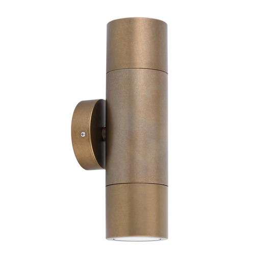 PILLAR Up/Dn GU10 Solid Aged Brass IP65 RND B/Plate