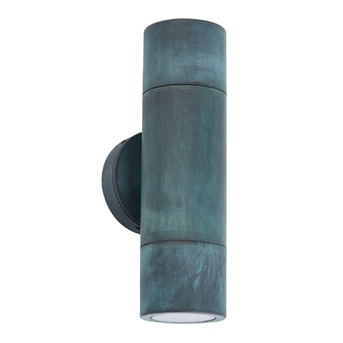 PILLAR Up/Dn GU10 Green Patina Finish Solid Brass IP65 RND B/Plate