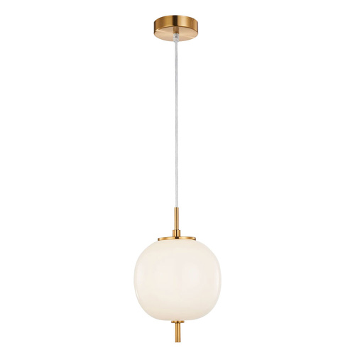 PENDANT SES 10W Round Opal (Matt Finish) Glass w/Brass Highlight OD185mm x H290mm
