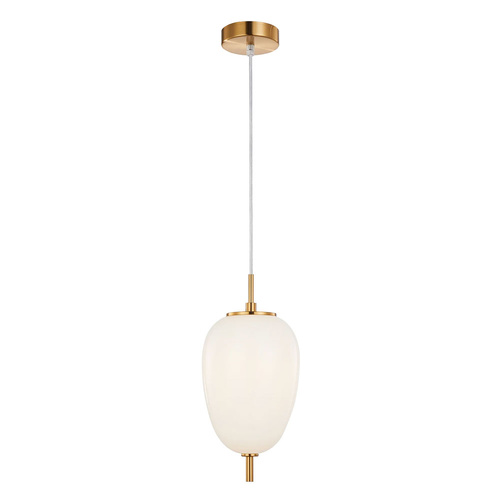 PENDANT SES 10W Oval Opal (Matt Finish) Glass w/Brass Highlight OD160mm x H340mm
