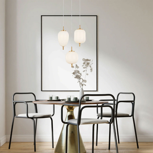 PENDANT SES x 3 10W Opal (Matt Finish) Glass w/Brass Highlight OD420mm RND Base