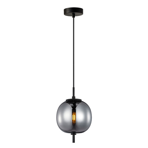 PENDANT SES 10W Round Smokey Black (Mirror Finish) Glass w/Black Highlight OD185mm x H290mm