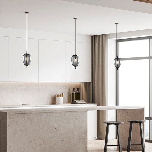 PENDANT SES 10W Oval Smokey Black (Mirror Finish) Glass w/Black Highlight OD160mm x H340mm