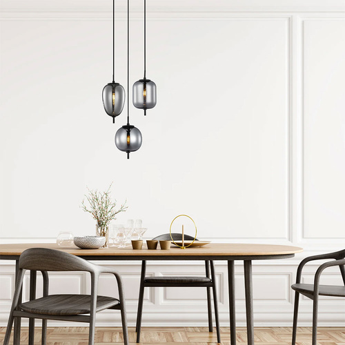 PENDANT SES x 3 10W Smokey Black (Mirror Finish) Glass w/Black Highlight OD420mm RND Base