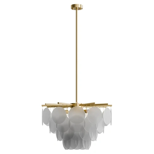 Prism 650mm Frosted glass Pendant Clear Cord 6x E14 Brass IP20
