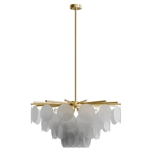 Prism 850mm Frosted glass Pendant Clear Cord 8x E14 Brass 3M Drop IP20