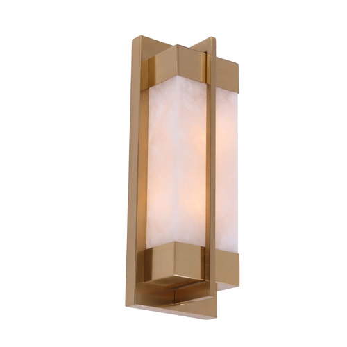 Wall Int S/M 2 x SES WH RECT Marble w/Brass Highlight & Rect Base H380mm W140mm