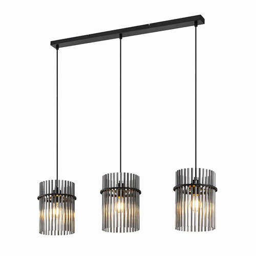 QUILO 3LTS BAR PENDANT 3x25wE27max L1100 W200 H260 cab 2m BLACK MATT/ SMOKE