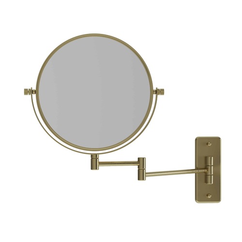 1 & 5x Magnification Brushed Brass Wall Mounted Shaving Mirror, 200mm Diameter 