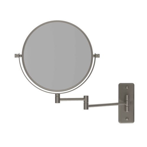 1 & 5x Magnification Brushed Nickel Wall Mounted Shaving Mirror, 200mm Diameter