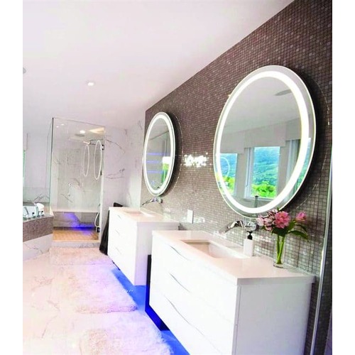 Backlit Round Mirror with Border Cool Light 610mmØ 18Watts