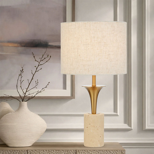 RENARA TABLE LAMP 25wE27max D:280 H:525 INLINE SWT BEIGE TRAVERTINE/GOLD/BEIGE