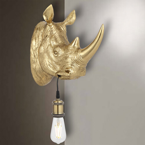 RHINO WALL LIGHT 25wE27max L140 W330 H340 INLINE SWITCH SHINY GOLD