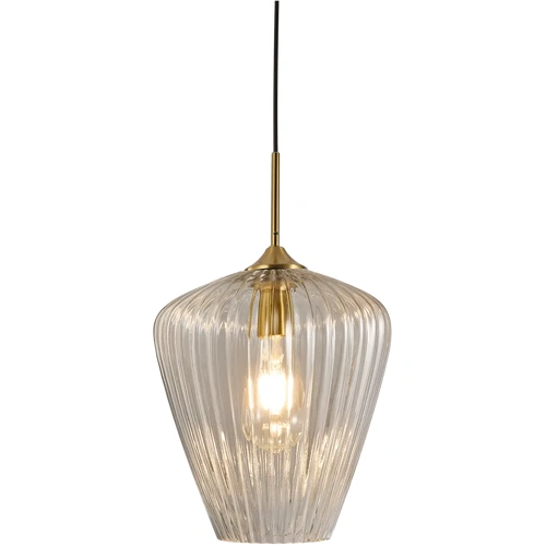 RIBBON RIBBED GLASS E27 PENDANT SMALL 230 GOLD WITH CLEAR GLASS IP20