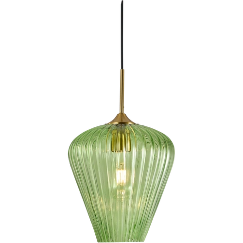 RIBBON RIBBED GLASS E27 PENDANT SMALL 230 GOLD WITH GREEN GLASS IP20