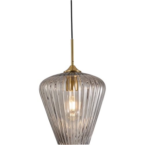 RIBBON RIBBED GLASS E27 PENDANT SMALL 230 GOLD WITH SMOKED GLASS IP20