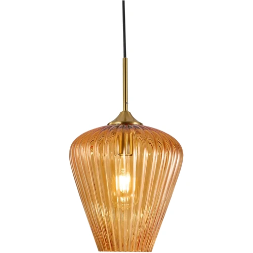 Ribbon Ribbed Glass E27 Pendant Medium Ø280 Gold with Amber Glass IP20