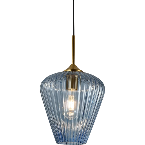 Ribbon Ribbed Glass E27 Pendant Medium Ø280 Gold with Blue Glass IP20