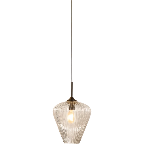RIBBON RIBBED GLASS E27 PENDANT MEDIUM 280 GOLD WITH CLEAR GLASS IP20