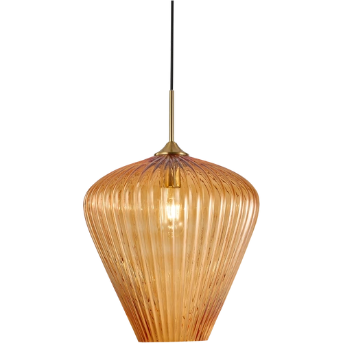 Ribbon Ribbed Glass E27 Pendant Large Ø360 Gold with Amber Glass IP20