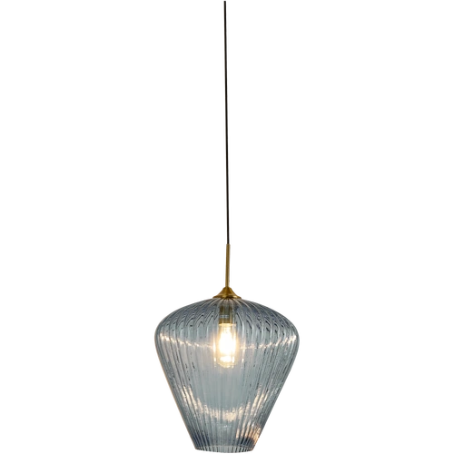 Ribbon Ribbed Glass E27 Pendant Large Ø360 Gold with Blue Glass IP20