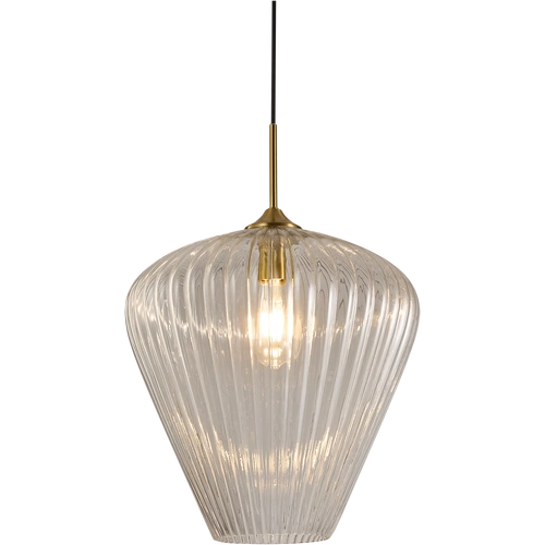 RIBBON RIBBED GLASS E27 PENDANT LARGE 360 GOLD WITH CLEAR GLASS IP20
