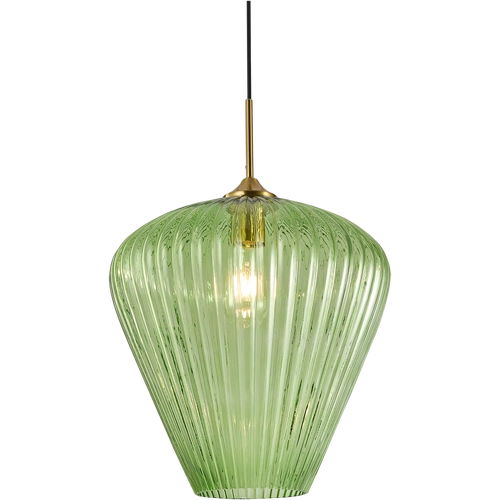 RIBBON RIBBED GLASS E27 PENDANT LARGE 360 GOLD WITH GREEN GLASS IP20