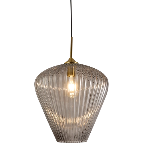 RIBBON RIBBED GLASS E27 PENDANT LARGE 360 GOLD WITH SMOKED GLASS IP20