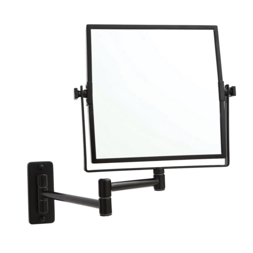 1 & 5x Magnification Matt Black Wall Mounted Shaving Mirror, 200 x 200mm