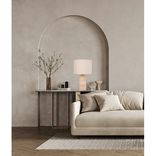 TABLE ES Beige Travertine Oblong Base (Short) &  Fabric Shade (SML) Cream (DRUM) OD250mm (Shade)
