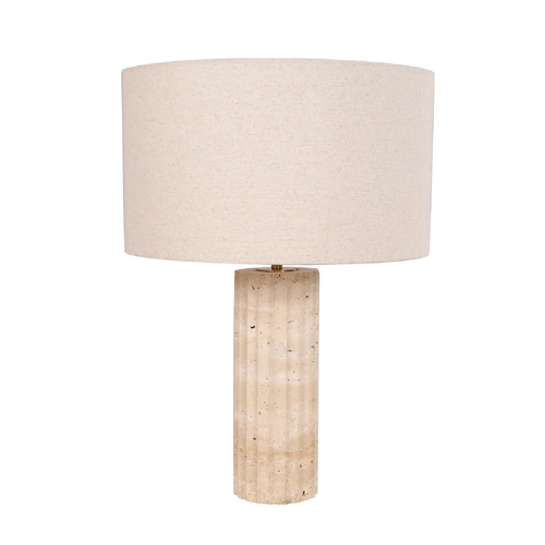 TABLE ES Beige Travertine Oblong Base (Long) &  Fabric Shade (LRG) Cream (DRUM) OD350mm (Shade)