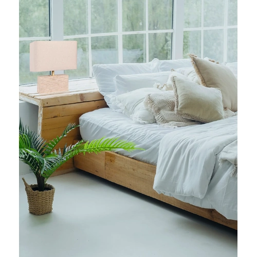 TABLE ES Beige Travertine RECT Base &  Fabric Shade Cream (Rect) H385mm