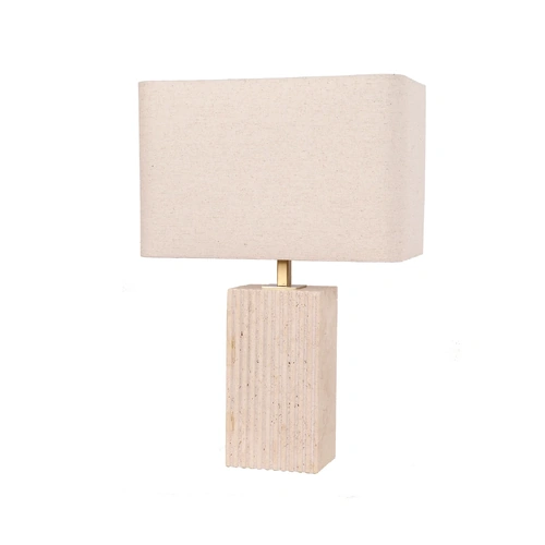 TABLE ES Beige Travertine RECT (short) Base & Fabric Shade Cream (Rect) H465mm