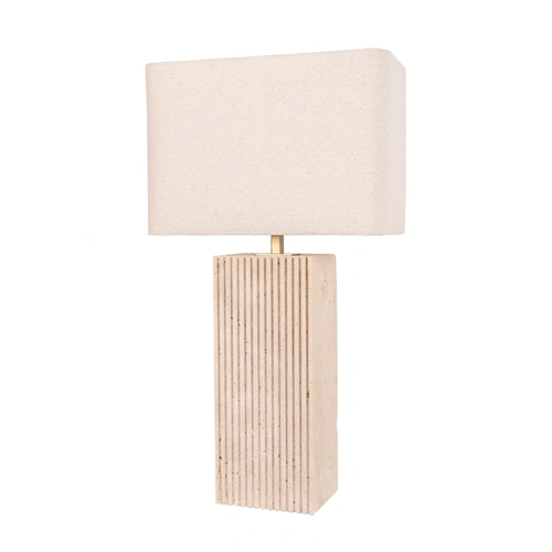 TABLE ES Beige Travertine RECT (Long) Base &  Fabric Shade Cream (Rect) 630mm