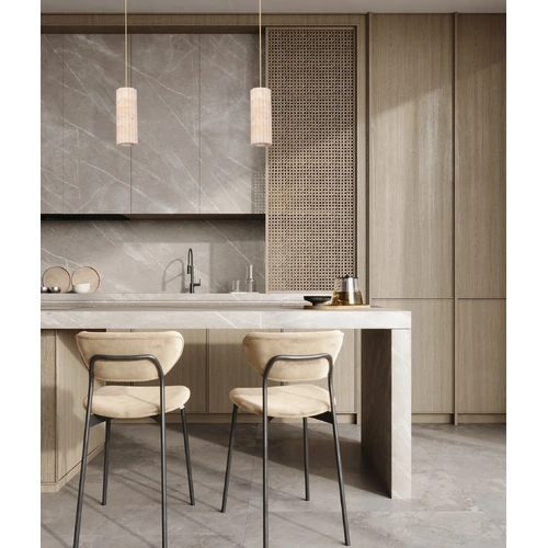 PENDANT ES Oblong Beige Travertine w/Brass Highlight OD100mm