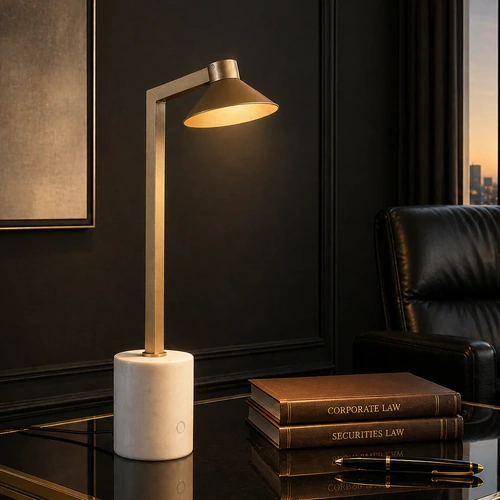 SATROM TABLE LAMP 6wLED 3000K TOUCH DIM L198 W100 H420 420Lm ANTIQUE BRASS/ WHITE MARBLE
