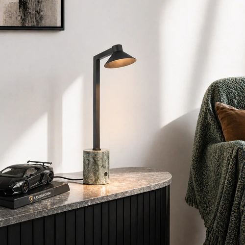 SATROM TABLE LAMP 6wLED 3000K TOUCH DIM L198 W100 H420 420Lm BLACK SAND/GREEN MARBLE